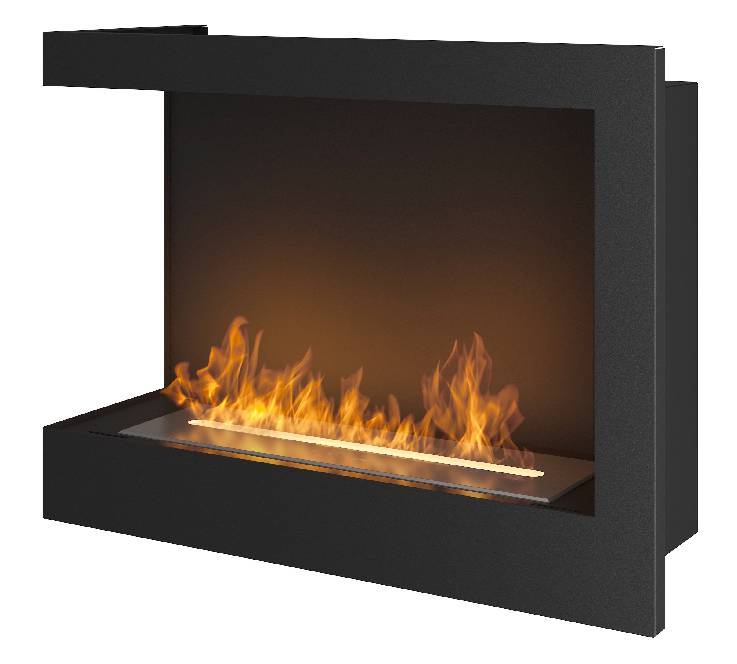 Camino a Bioetanolo da Incasso 60x45 cm Corner 600 Left Sinistro Nero con Vetro