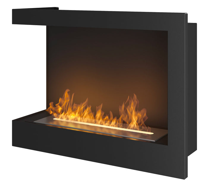 Camino a Bioetanolo da Incasso 60x45 cm Corner 600 Left Sinistro Nero con Vetro