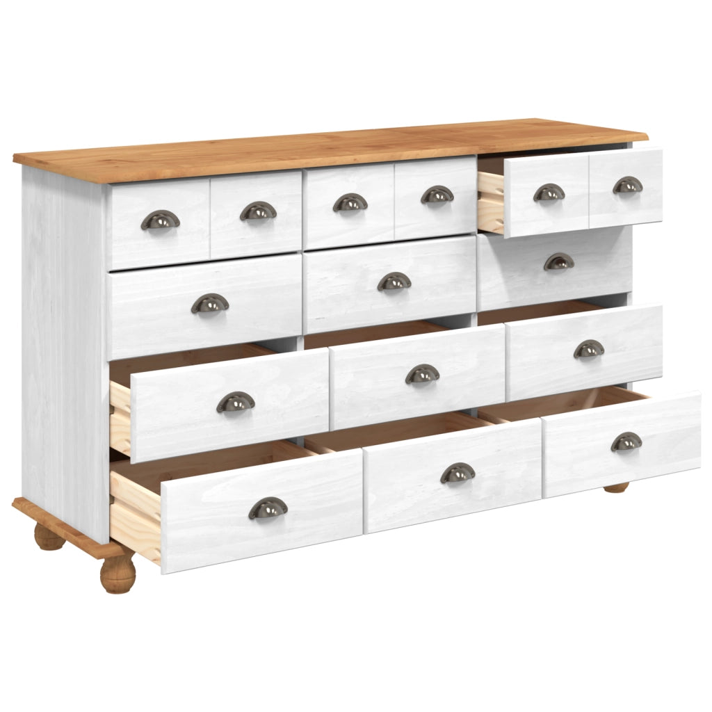 Cassettiera "ASKIM" Bianca 79x40x133.5 cm Legno Massello Pino