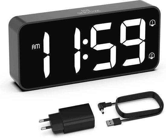 Orologio digitale con cavo – Orologio digitale – Camera da letto – Comodino – Orologio LED – Orologio da tavolo – Orologio da parete – Orologio da notte – Orologio da camera da letto con cavo elettrico