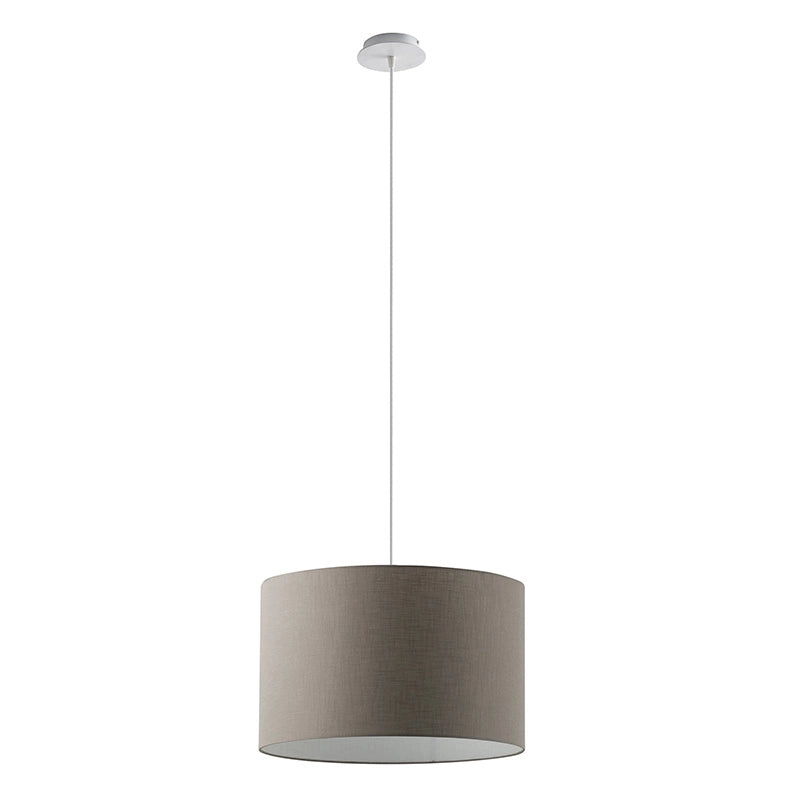 Lampada a Sospensione Vivien Rossini Group con Paralume Cilindrico Tortora - Struttura in Metallo Bianco - Attacco E27, Potenza 75W, IP20
