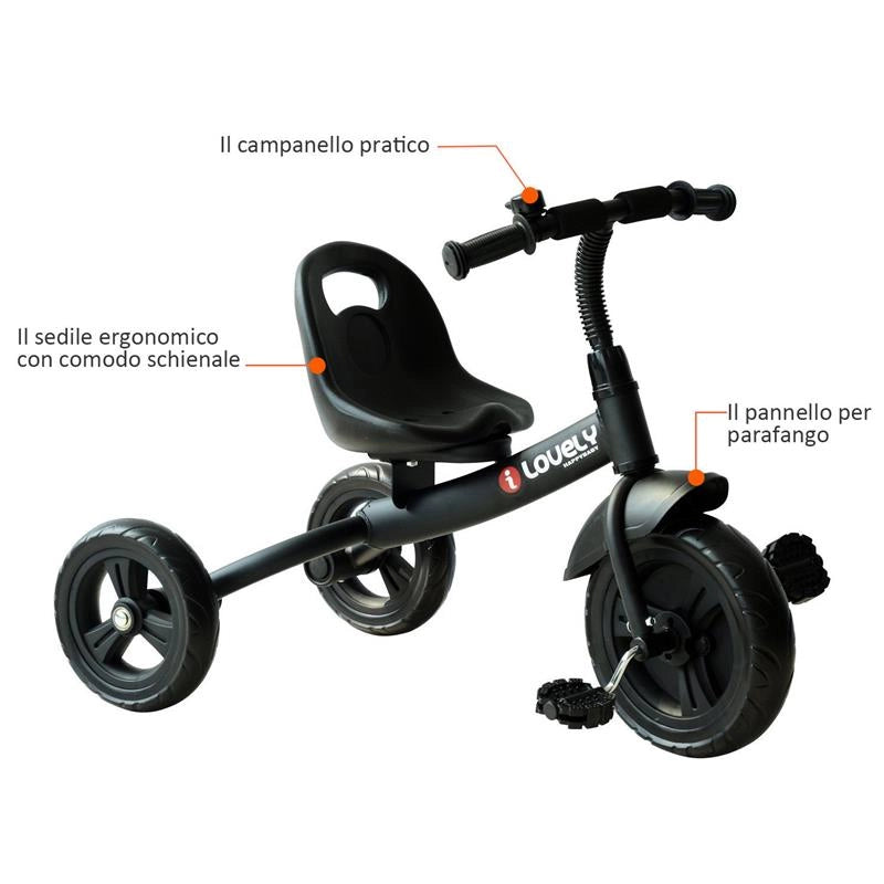 TRICICLO IN METALLO CON CAMPANELLO PARAFANGO RUOTA SPECIALE NERO