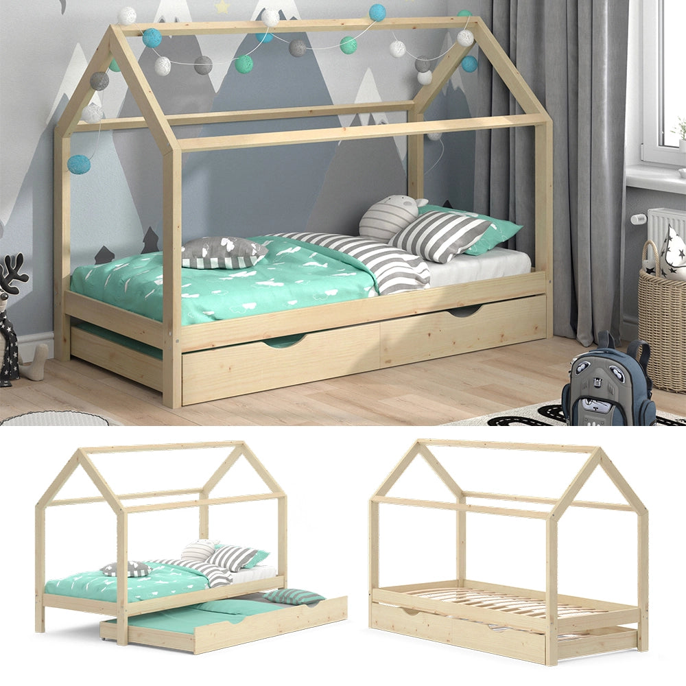 Vitalispa Letto da casa Legno naturale 90x200 cm con letto per ospiti