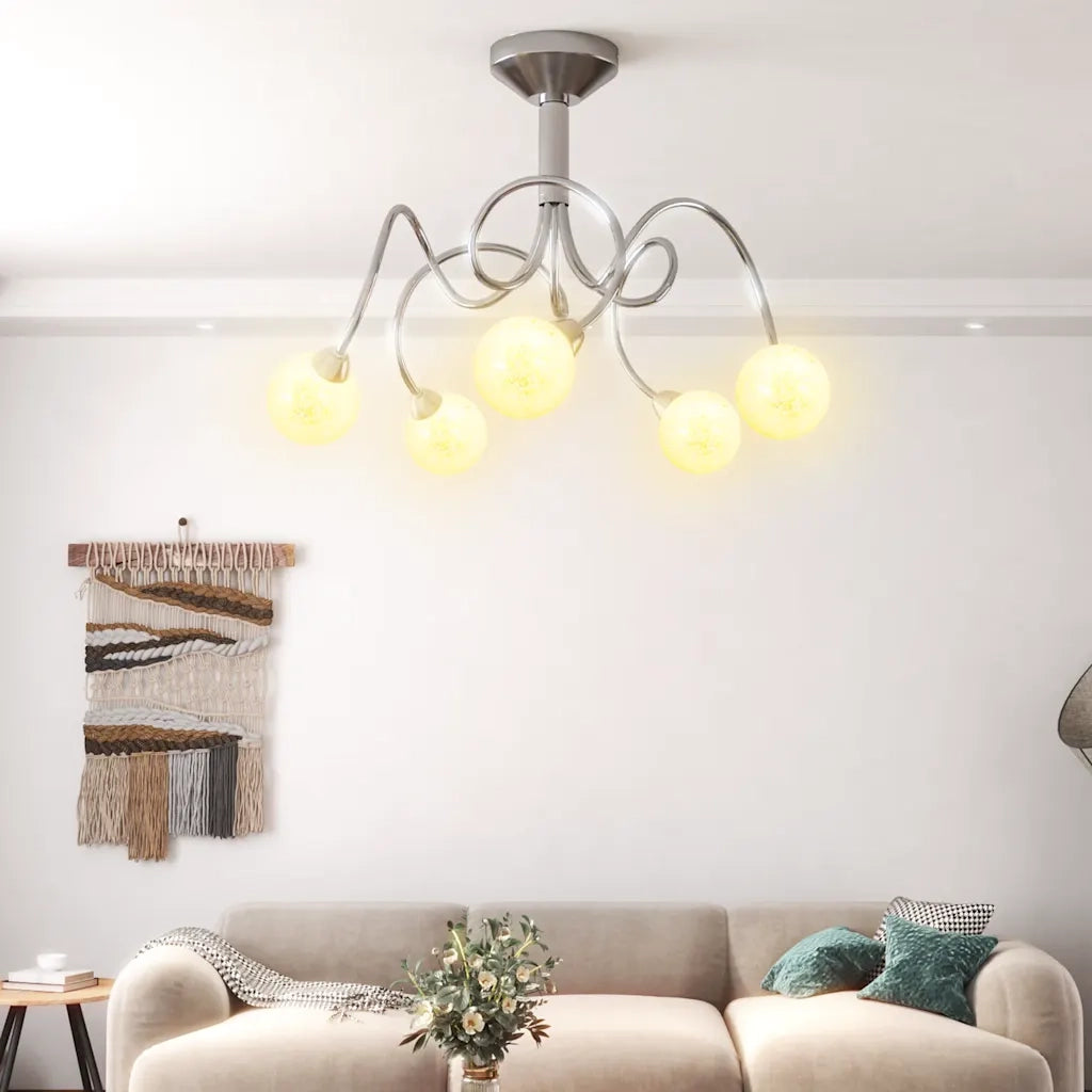 Lampada Soffitto con Paralumi Tondi in Vetro per 5 Luci LED G9 CFW5102913