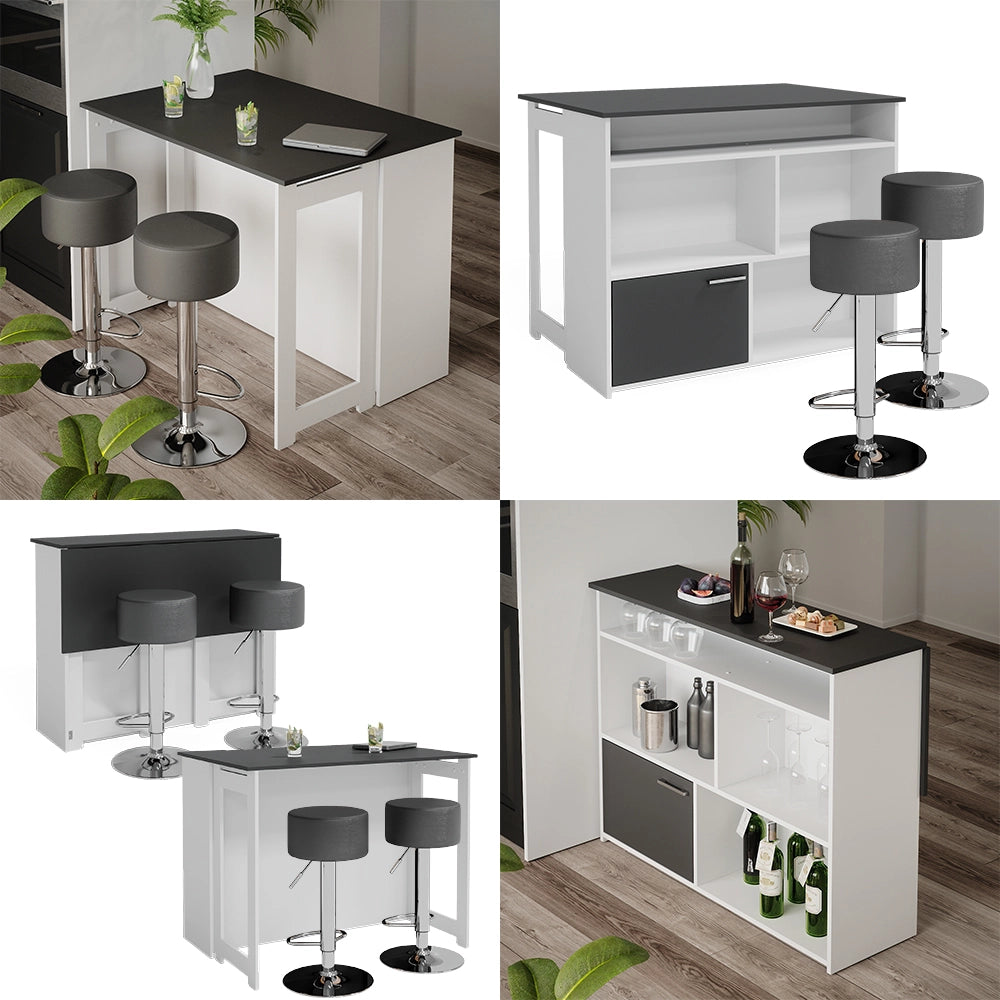 Vicco Tavolo bar con sgabelli Antracite/bianco 116 x 37 cm con 2 sgabelli da bar