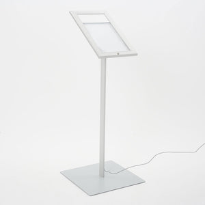 Espositore a Leggio con Piantana 29x47,7x2,3 cm in Alluminio con Led Porta Menù Silver