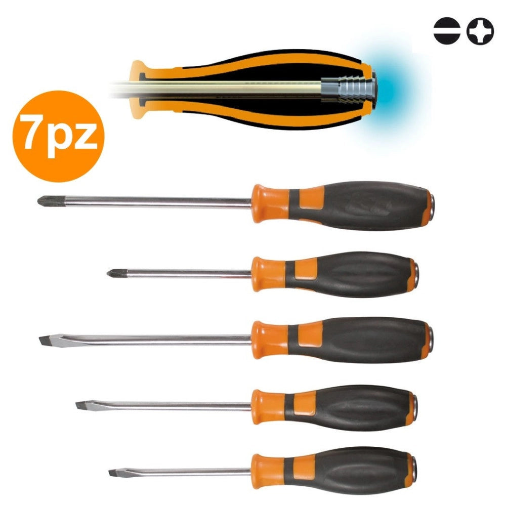 Trade Shop - Set Kit 7 Cacciaviti Cacciavite Impatto Battente Taglio Croce Cromo Vanadio -