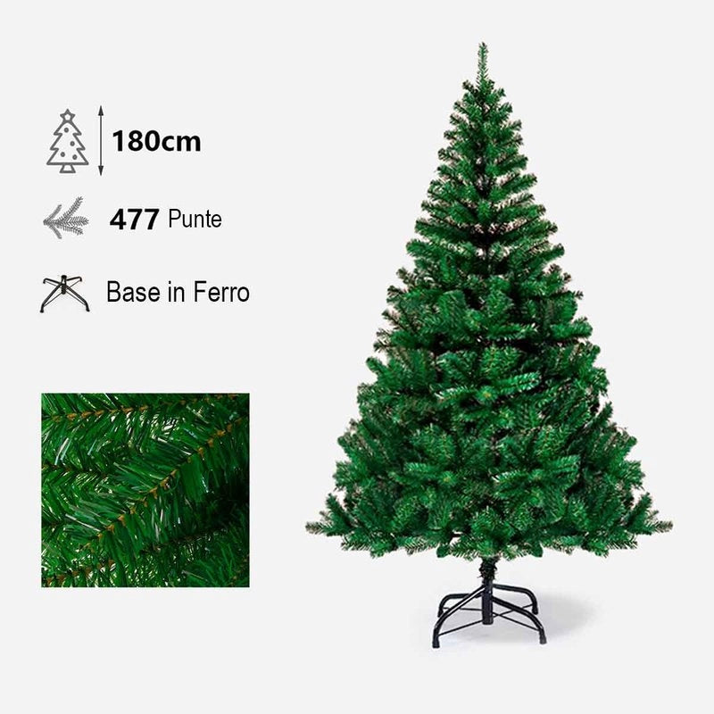Albero di Natale in PET con Base e Piedini in Ferro 180cm 477 punte