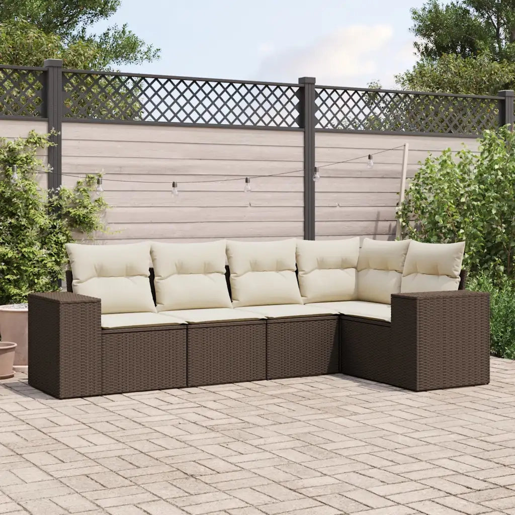 Set Divano da Giardino 5 pz con Cuscini Marrone in Polyrattan 3254870