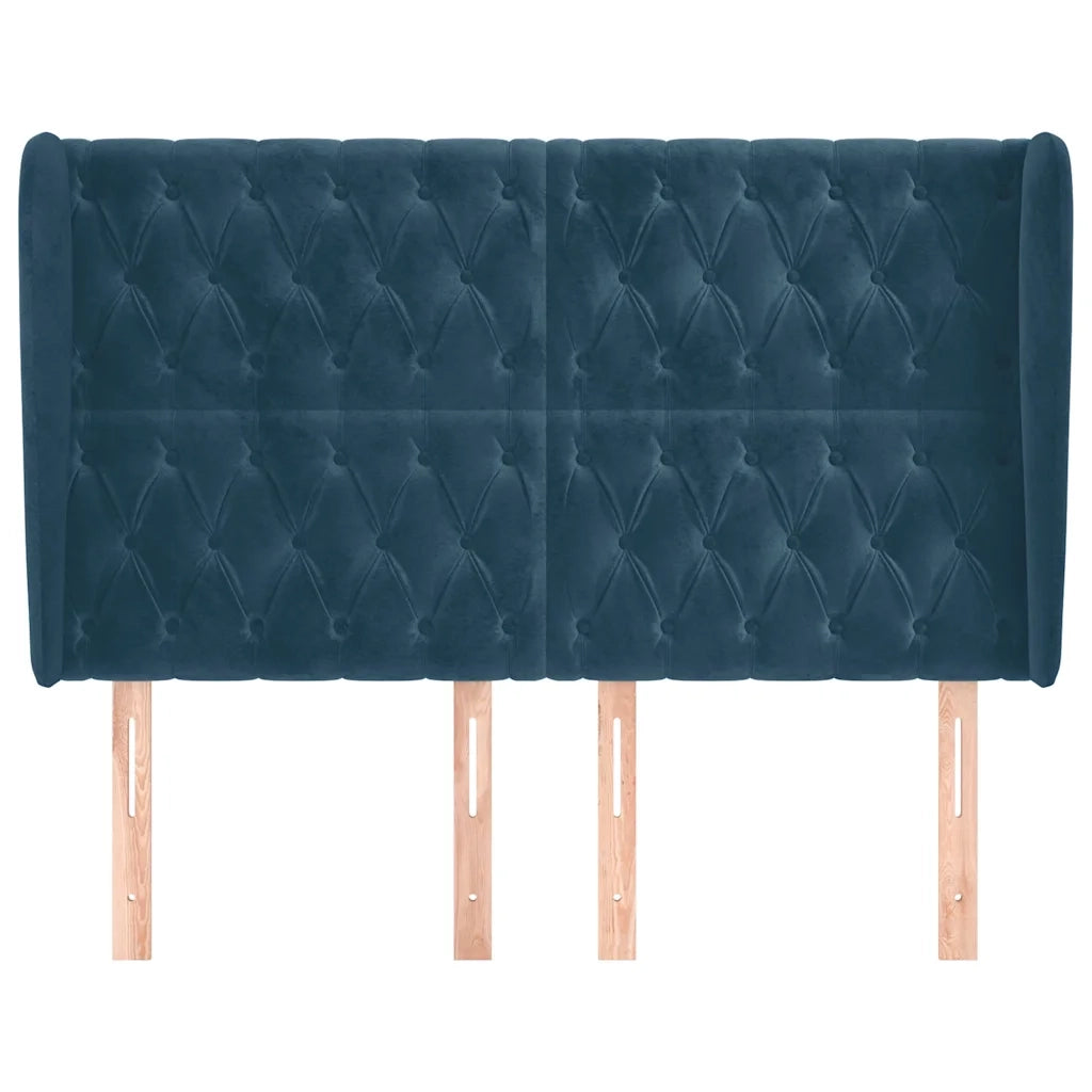 Testiera ad Orecchio-Testata con Orecchie Blu Scuro 163x23x118/128 cm in Velluto 546756