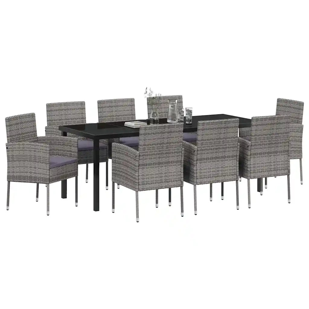 Set da Pranzo per Giardino con cuscino 9 pcs Grigio polyrattan 3380063
