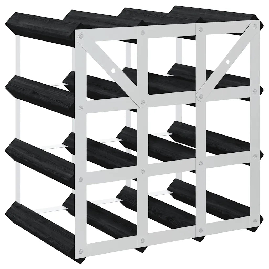 Portavini da 12 Bottiglie Nero in Legno Massello di Pino 325913