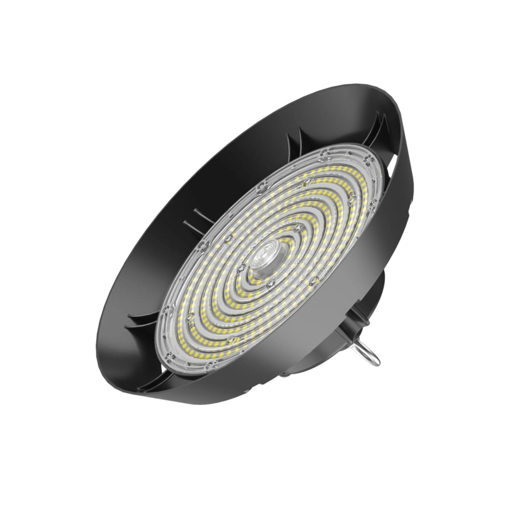 Faro LED Industriale UFO 200W 150W 100W Regolabile, 32000LM 160lm/W 4000K Neutro IP65 Dimmerabile 0-10V, Lampada LED High Bay Rotonda per Capannoni Magazzini 5 Anni Garanzia