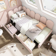 Letto imbottito con 2 cassetti e struttura salvaspazio, 90x190 cm