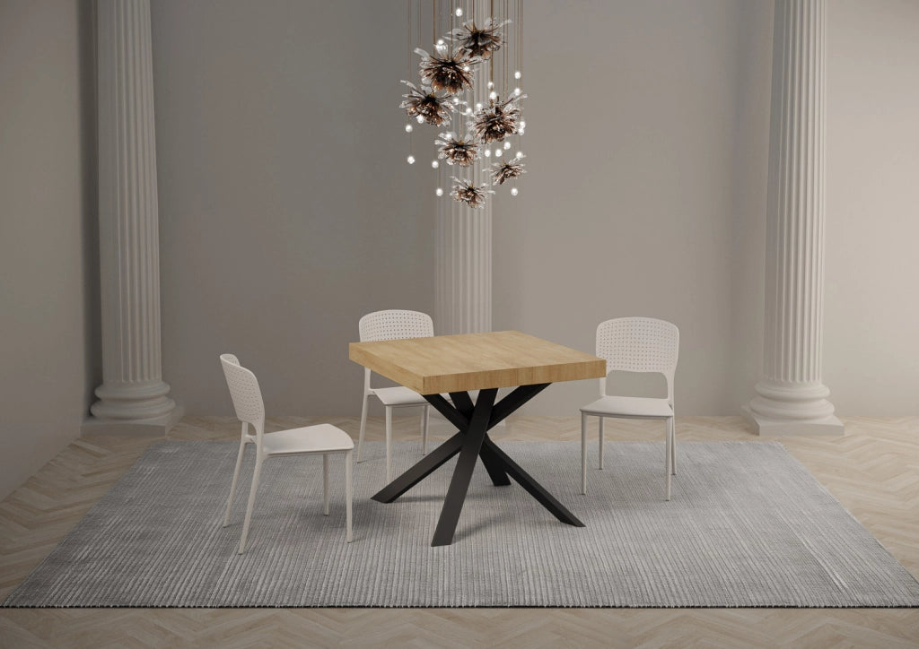 Tavolo allungabile 90x90/194 cm Clerko Quercia Natura gambe Antracite