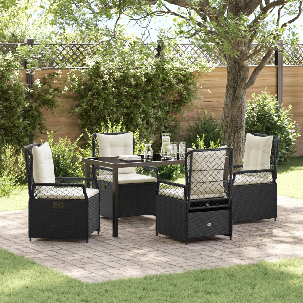 Set da Pranzo da Giardino 5 Pezzi Rattan Polimerico Nero