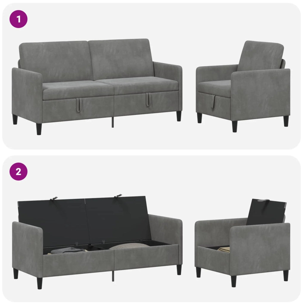 Set di Divani con Storage 2 pz Grigio Scuro Poliestere 3429219