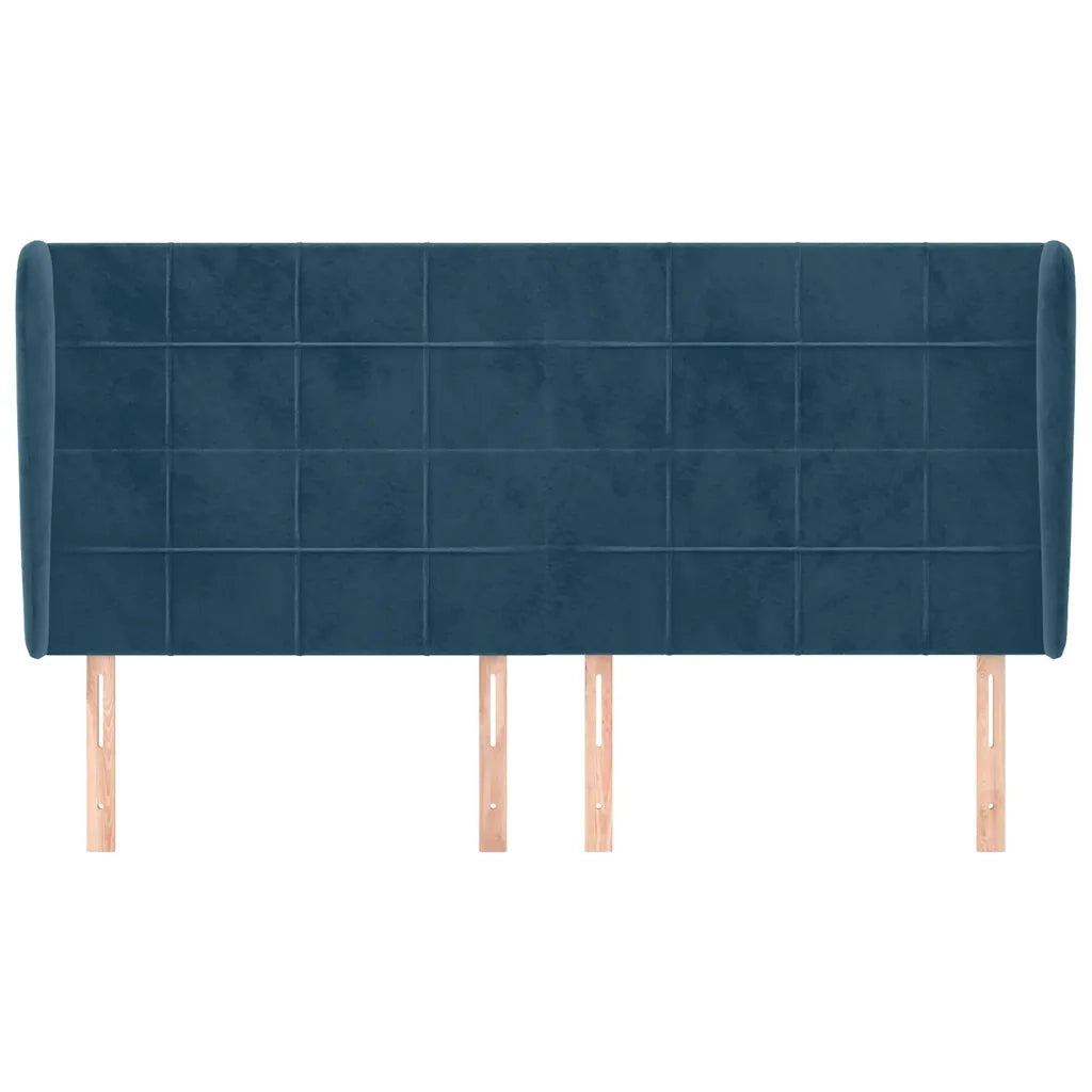 Testiera | Testata ad Orecchio Blu Scuro 203x23x118/128 cm in Velluto