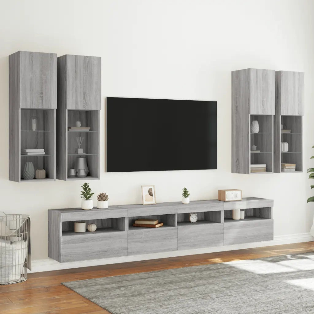 Set Mobili TV a Muro 7 pz con Luci LED Grigio Sonoma 3216776