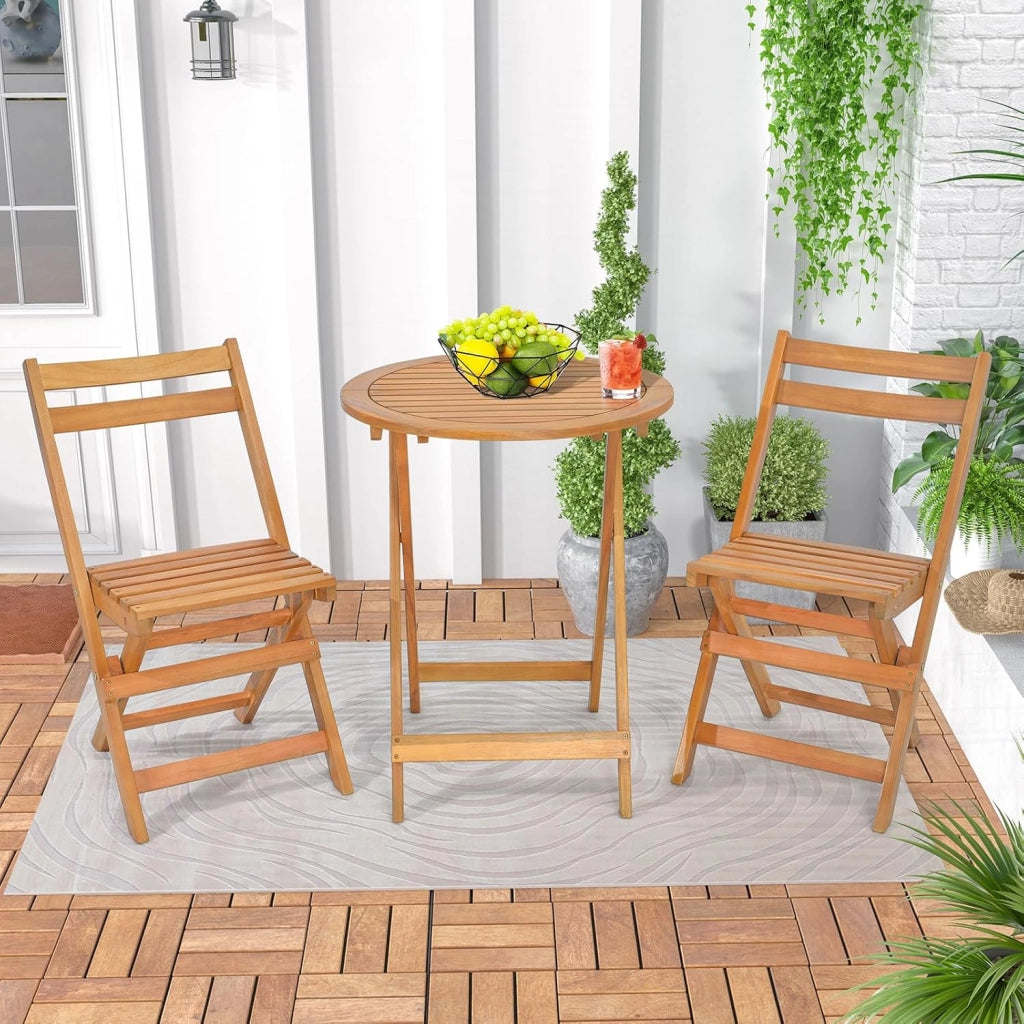 Set da Bistrò Pieghevole, Set da 3 Pezzi in Legno di Acacia, Tavolo Portato 40 kg, Sedie Portato 160 kg, Set Terrazza, Set Tavolo e Sedie da Giardino, Set da Esterno per Balcone, Naturale