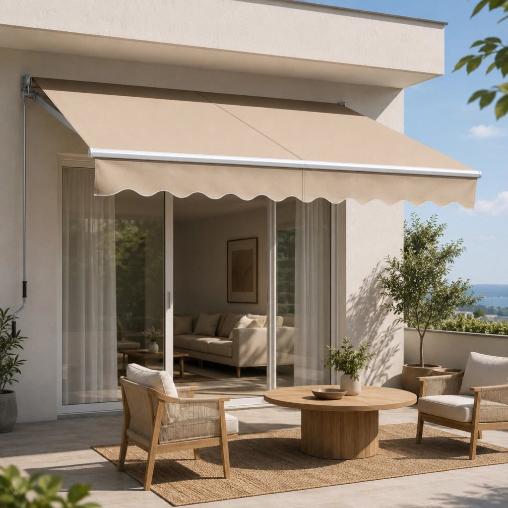 Tenda Da Sole Avvolgibile Con Apertura Manuale A Manovella E Pendenza Regolabile Struttura In Alluminio Rinforzato Per Balcone Terrazza Veranda Spazio Esterno Design Contemporaneo 250 x 200 Cm Beige