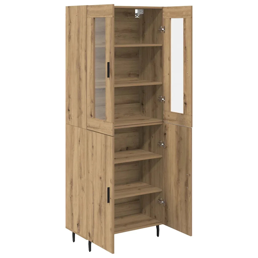 Credenza 2 pcs Rovere artigianale Legno Stratificato e Vetro