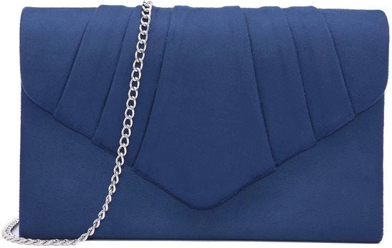 Borsa a Tracolla Elegante in Suède per Donna, Tasca a Mano Classica con Cerniera (Blu)