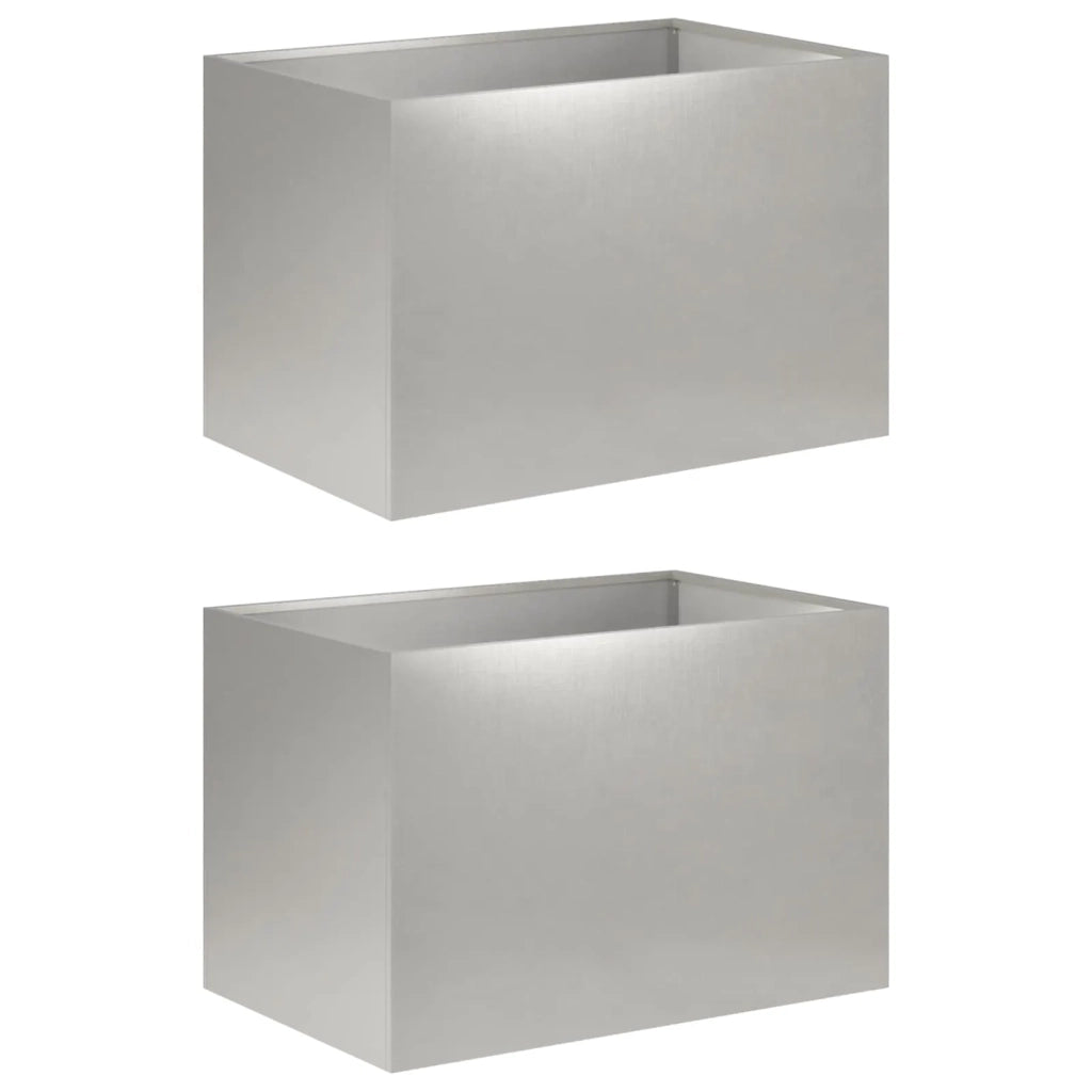 Vaso da giardino 2 pz Argento 60 x 40 x 40 cm Acciaio Inox 8005689