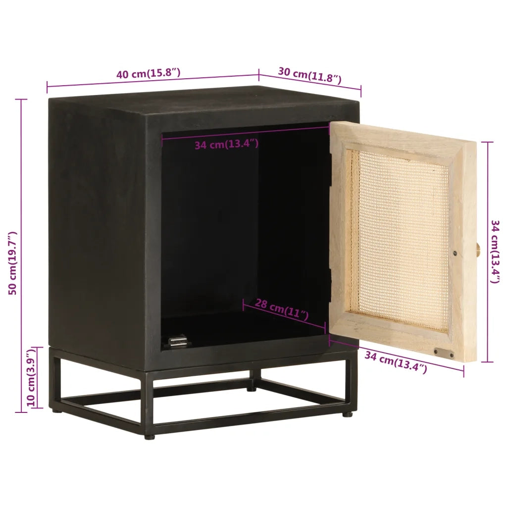 Comodino Nero 40x30x50 cm in Legno Massello di Mango e Ferro 371999