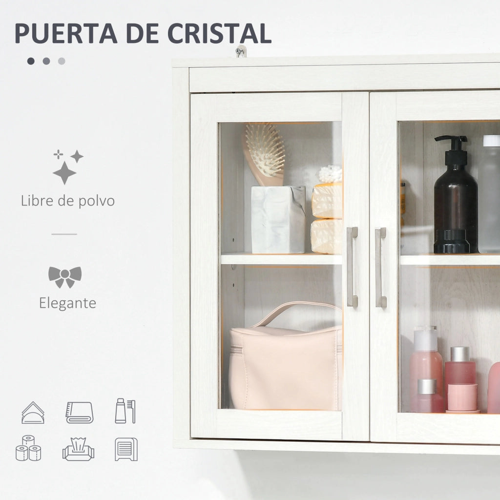 Mobile da bagno sospeso con ante in vetro e ripiano regolabile ¨C Minimal ¨C 60x19,5x54 cm bianco