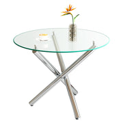 Tavolo da Pranzo Rotondo per 2 a 4 Persone con Base a Croce e Piedini Regolabili; in Vetro e Metallo; 80×80×76 cm