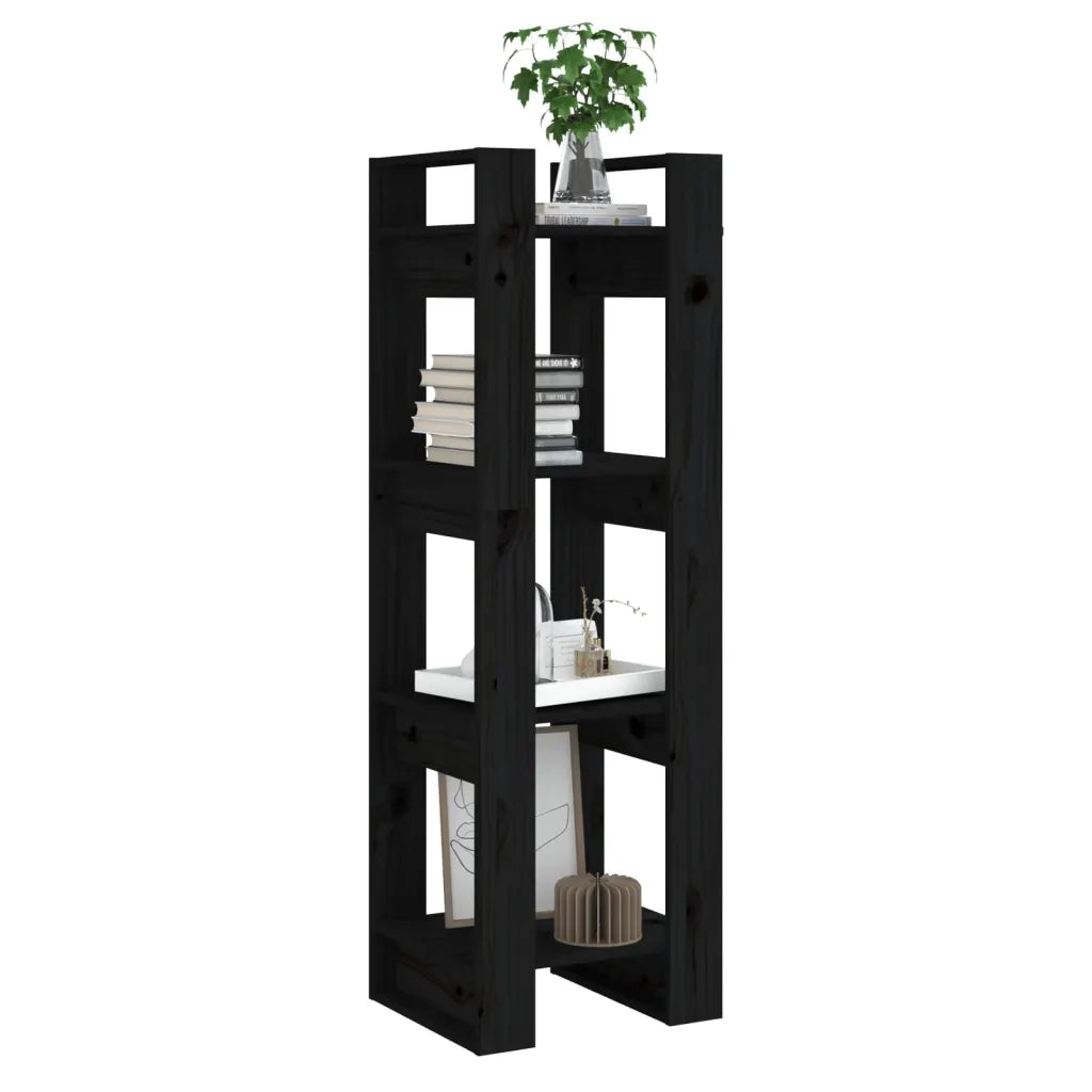 Libreria Divisorio-Scaffale per Libri-Mobile di Stoccaggio Nero 41x35x125 cm in Legno Massello di Pino
