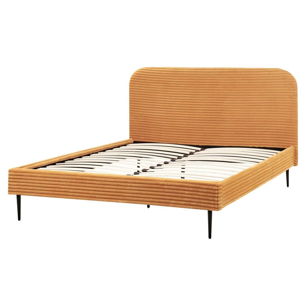 Letto arancione velluto a coste testiera con rete a doghe 160 x 200 cm design minimalista