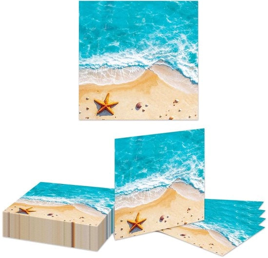 Serviette Oceano Tema - 40 pezzi - Serviette di carta - Trifoglia - Estate - Festa in spiaggia - 16,51 x 16,51 cm (aperta) - Serviette da festa