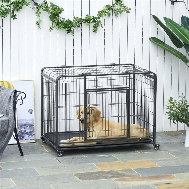 BOX GABBIA PER CANI PIEGHEVOLE PORTA CON BLOCCO 4 RUOTE FONDO RIMOVIBILE