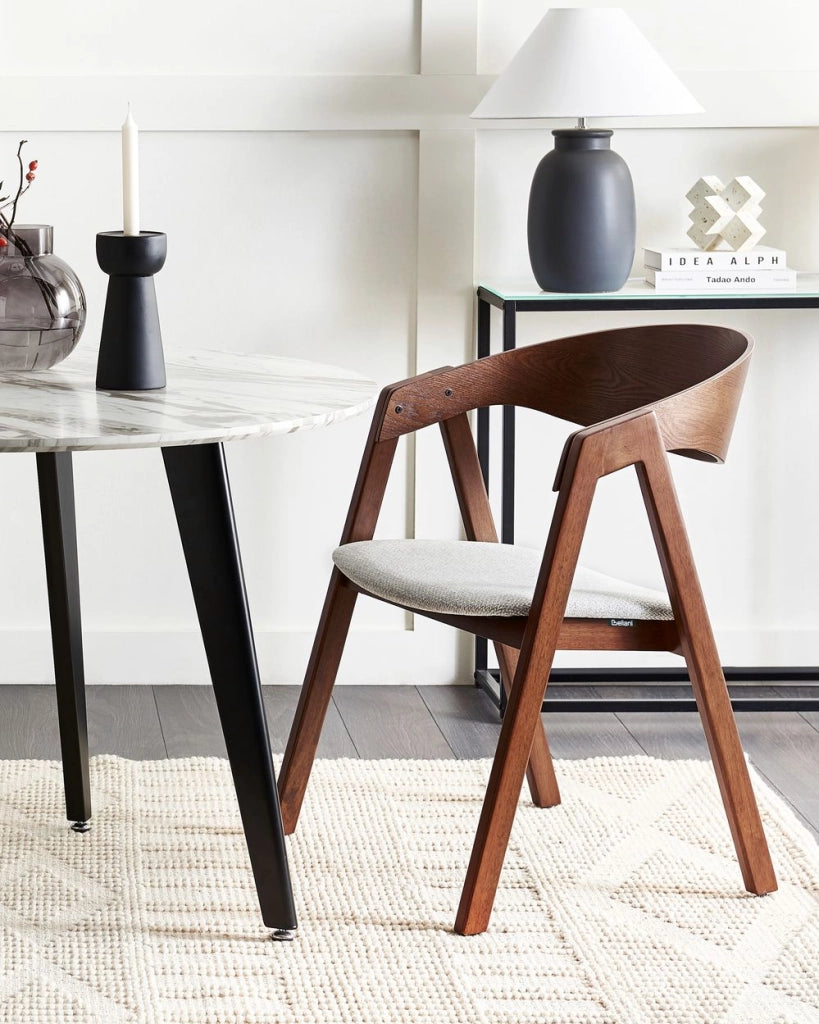 Set di 2 sedie da pranzo in legno scuro e compensato grigio tessuto in poliestere gambe in legno di caucciù stile retrò tradizionale
