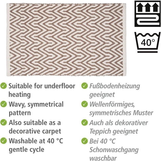 Pavimento in durata con materiale riciclato in stile etnico trendy - Sottosopra antiscivolo - Lavabile fino a 40 °C - Dimensioni: 50 × 80 cm - Marrone/bianco