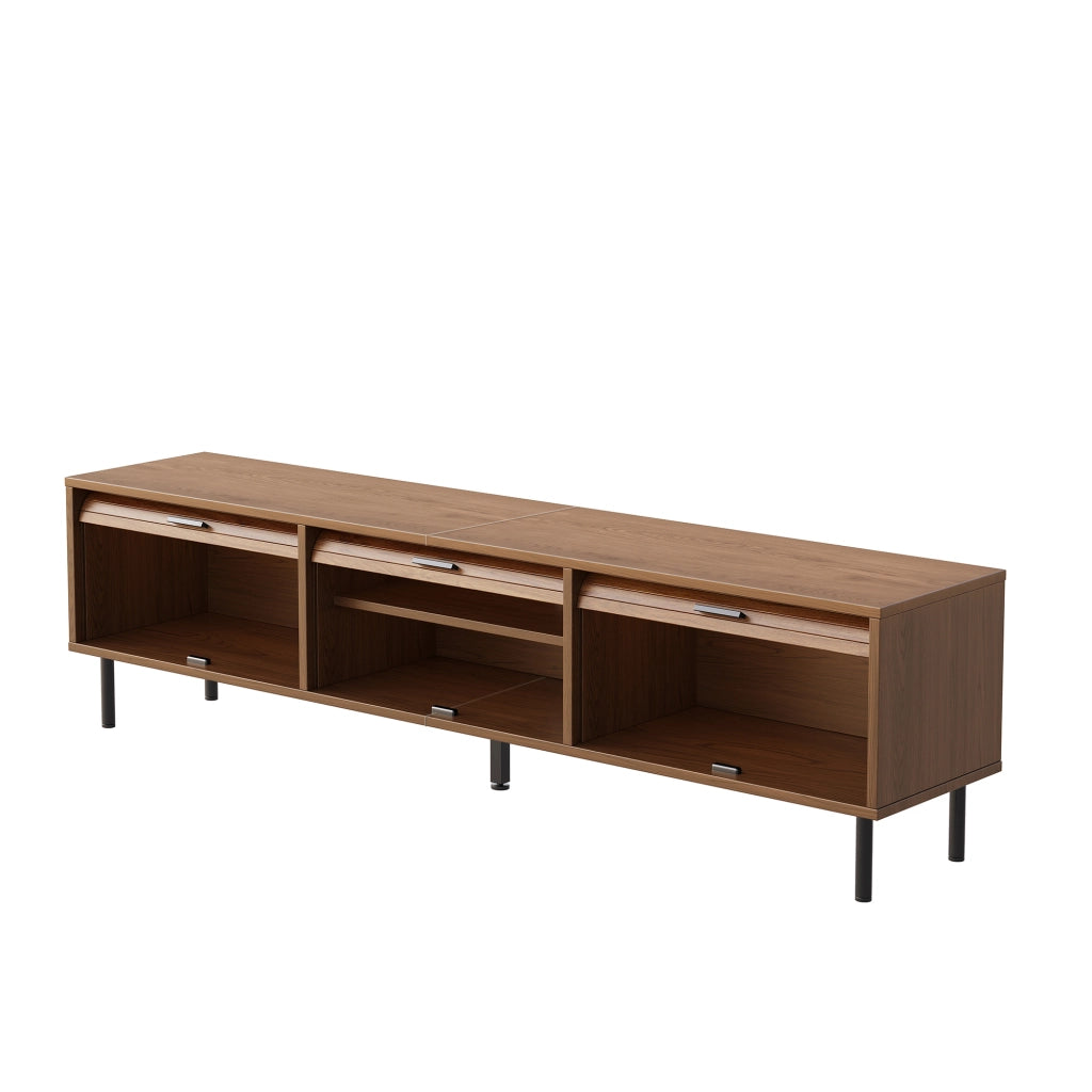 Mobile TV con 3 porte scorrevoli verso l'alto e 5 piedi in metallo; per soggiorno; 180 × 40 × 55 cm; noce