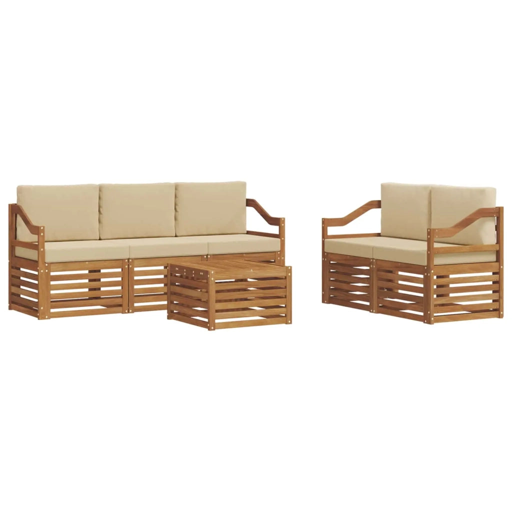 Set divani 6 pcs Naturale e Beige Legno di Acacia Massello