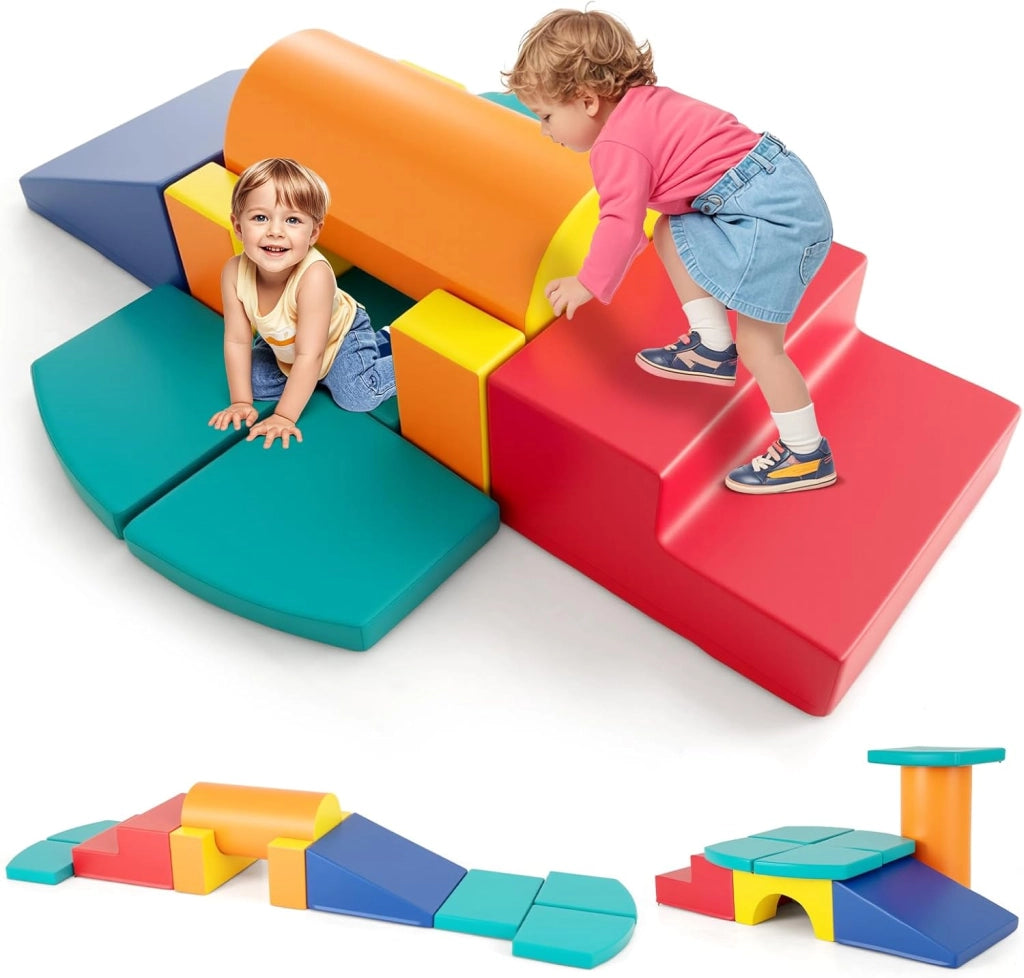 Set 10 Giocattoli da Arrampicata per Bambini, Blocchi da Costruzione in Schiuma Morbidi, Set Attività per Gattonare e Scivolare per Neonati 1-3 Anni (Verde)