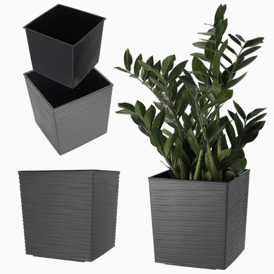 Piantina con Inserto 30 cm – Materiale Resine Sintetica Duratura, Grigio, Esterno e Interno