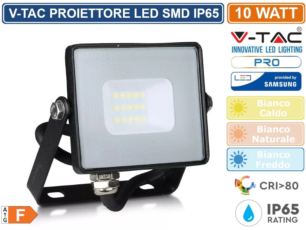 V-TAC PRO VT-10 FARO LED SMD 10W ULTRASOTTILE CHIP SAMSUNG DA ESTERNO COLORE NERO - Colore Luce:Bianco Freddo