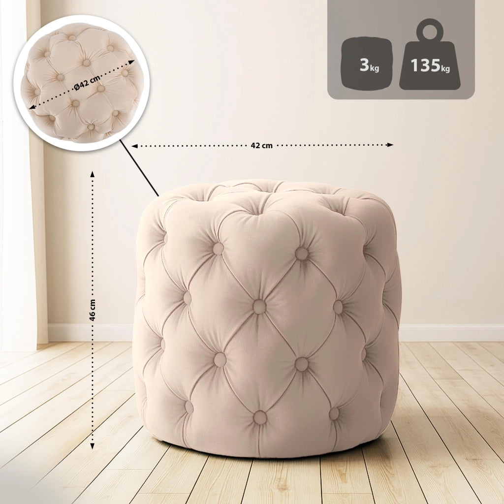 Pouf Drancy in velluto trapuntato crema,M