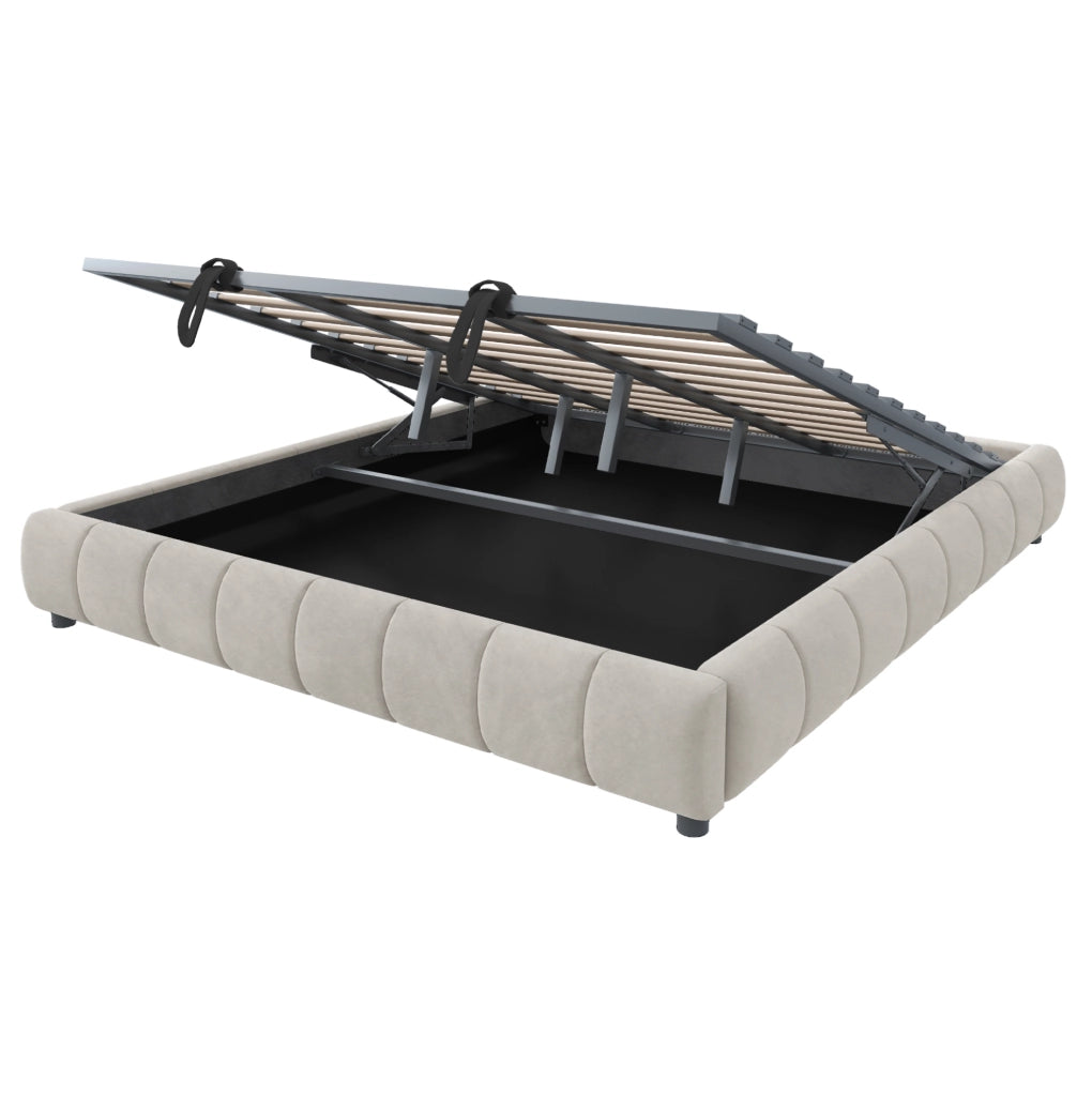 Letto imbottito 180x200 cm con contenitore e LED in flanella beige