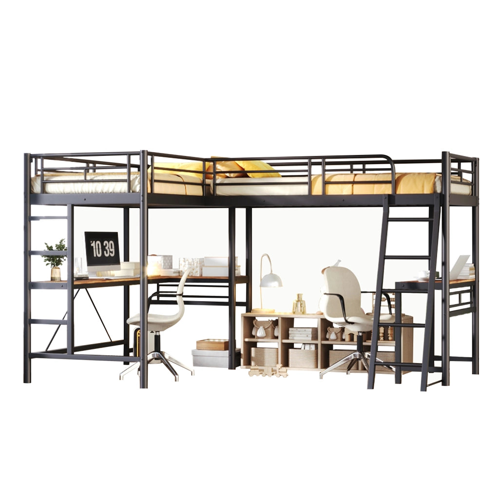 Letto a soppalco 90 × 200 cm 1 posto con scrivania; scala e barriera alta; senza materasso; in metallo e MDF; nero