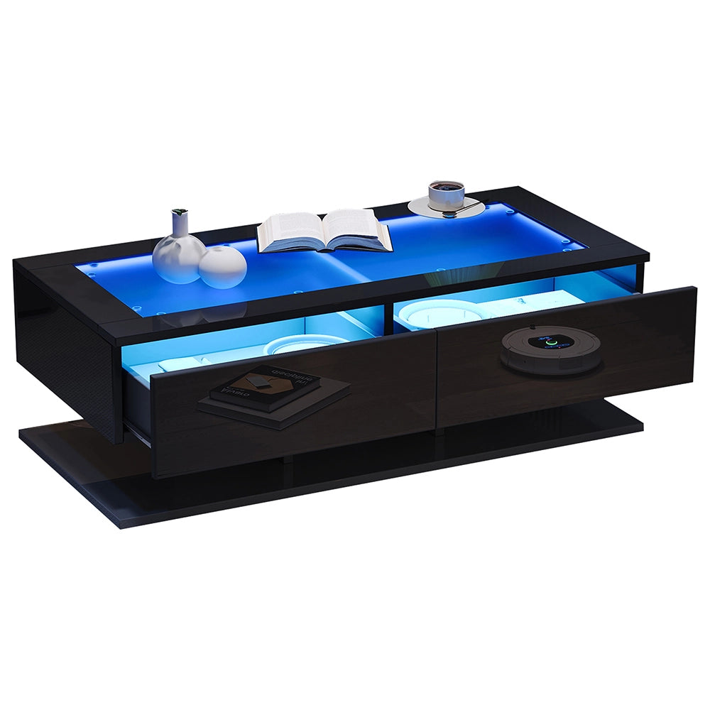 Tavolino design - Xylo - 100x50cm vetro LED nero