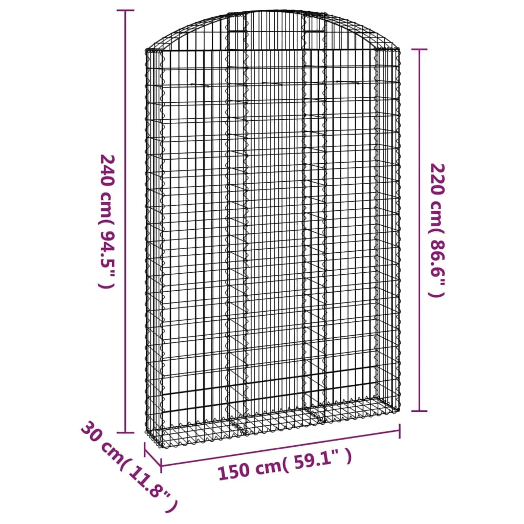 Cesto gabbione recinzione a gabbia muro di contenimento ad arco 150 x 30 x 220/240 cm ferro zincato argento 02_0039976