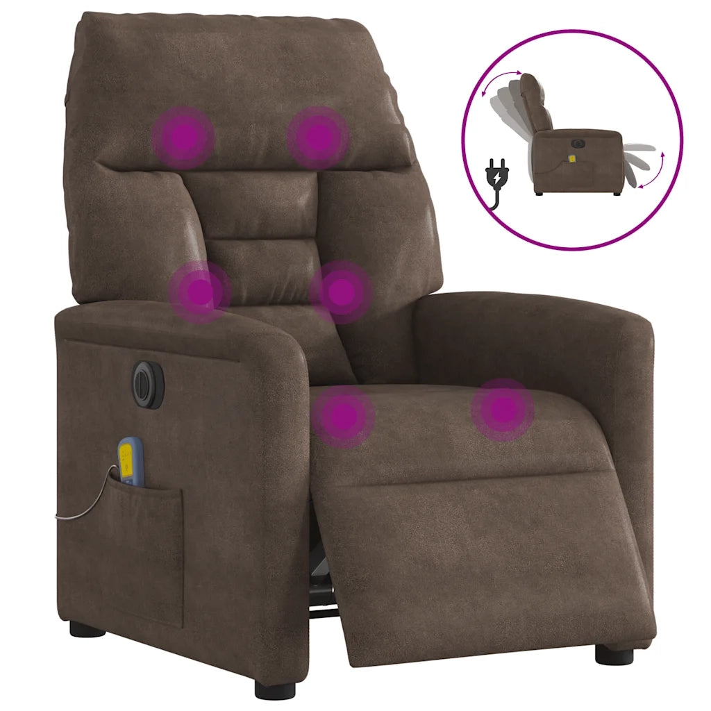 Poltrona Reclinabile Massaggiante Elettrica Marrone Microfibra 3303079