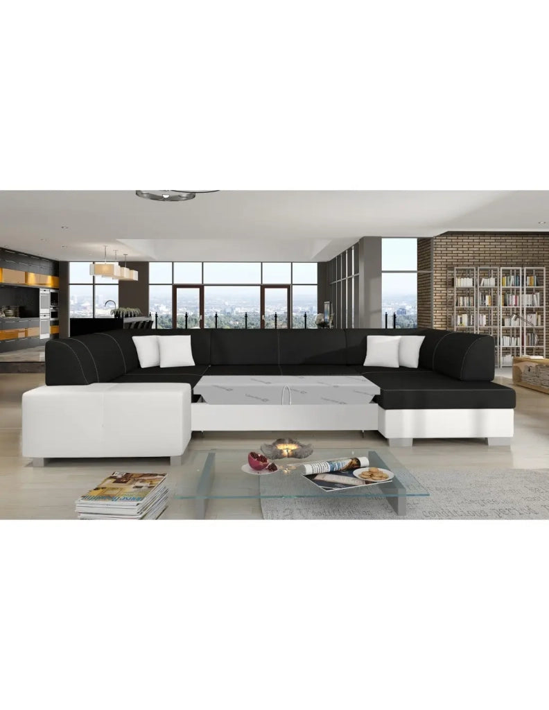 Divano panoramico in U Grigio scuro & Bianco convertibile 6 posti HAVANA convertibile 6 posti