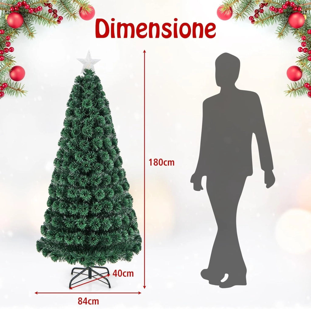 Albero di Natale 150/180 cm, Albero di Natale Artificiale con 170/230 Luci LED, 170/230 Rametti in PVC, Stella Luminosa e 8 Modalità di Illuminazione per Casa, Ufficio e Negozio (180 cm)